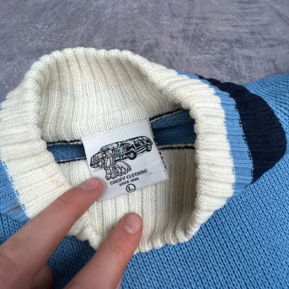 Vintage Y2K Canopy Clothing Knit Sweater Blue Hip Hop Graphic Boxy Fit Large